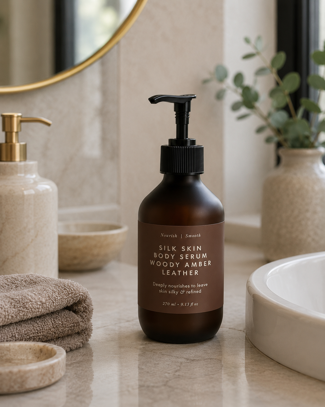 Silk Skin Body Serum, Woody Amber & Leather